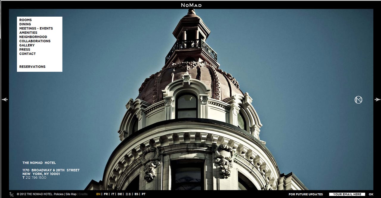 The NoMAD Hotel Website Screenshot