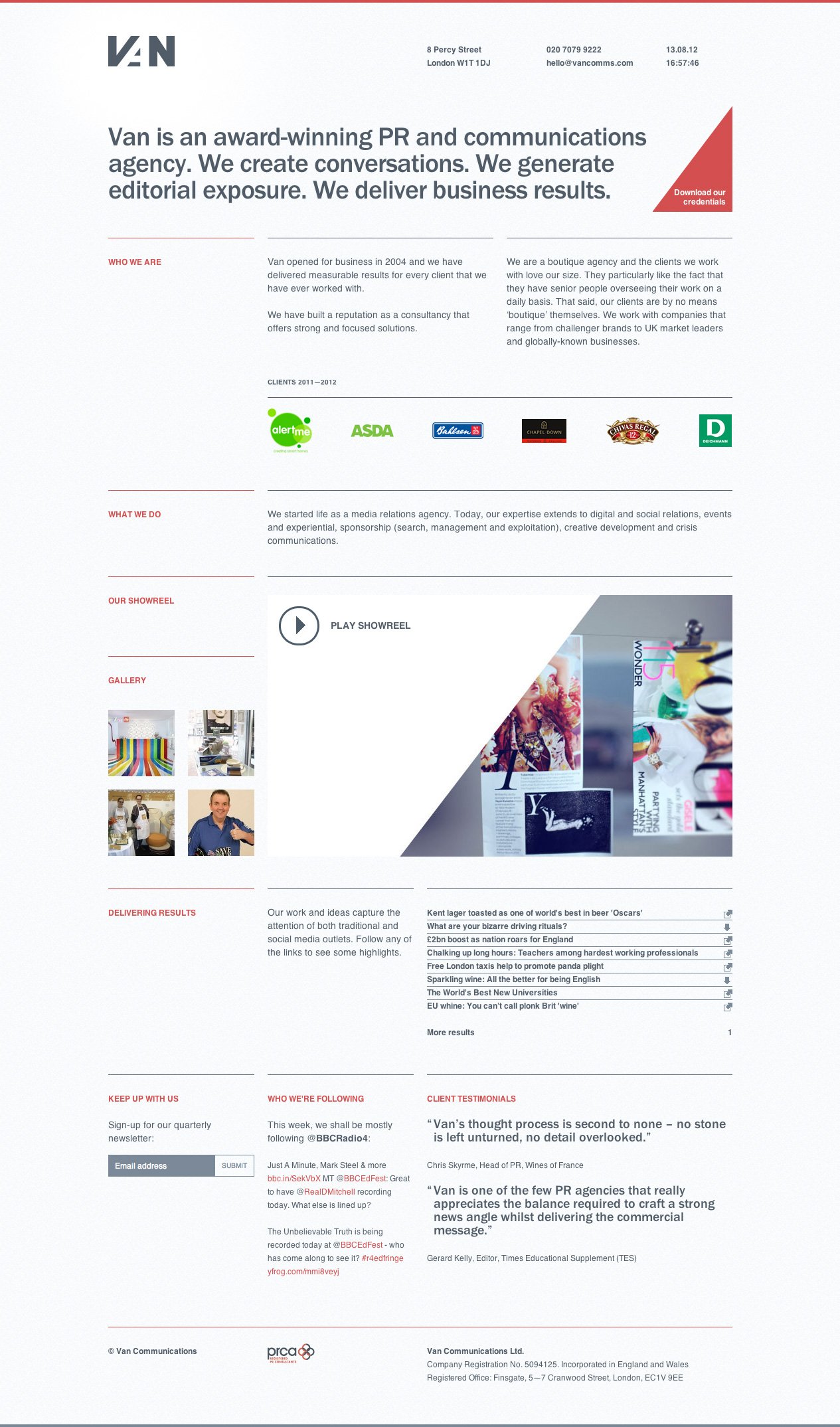 Van Communications Website Screenshot