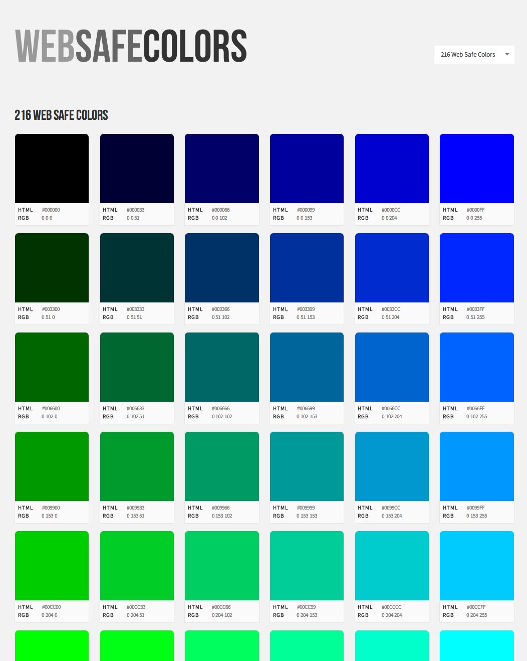 Web Safe Colors Website Screenshot