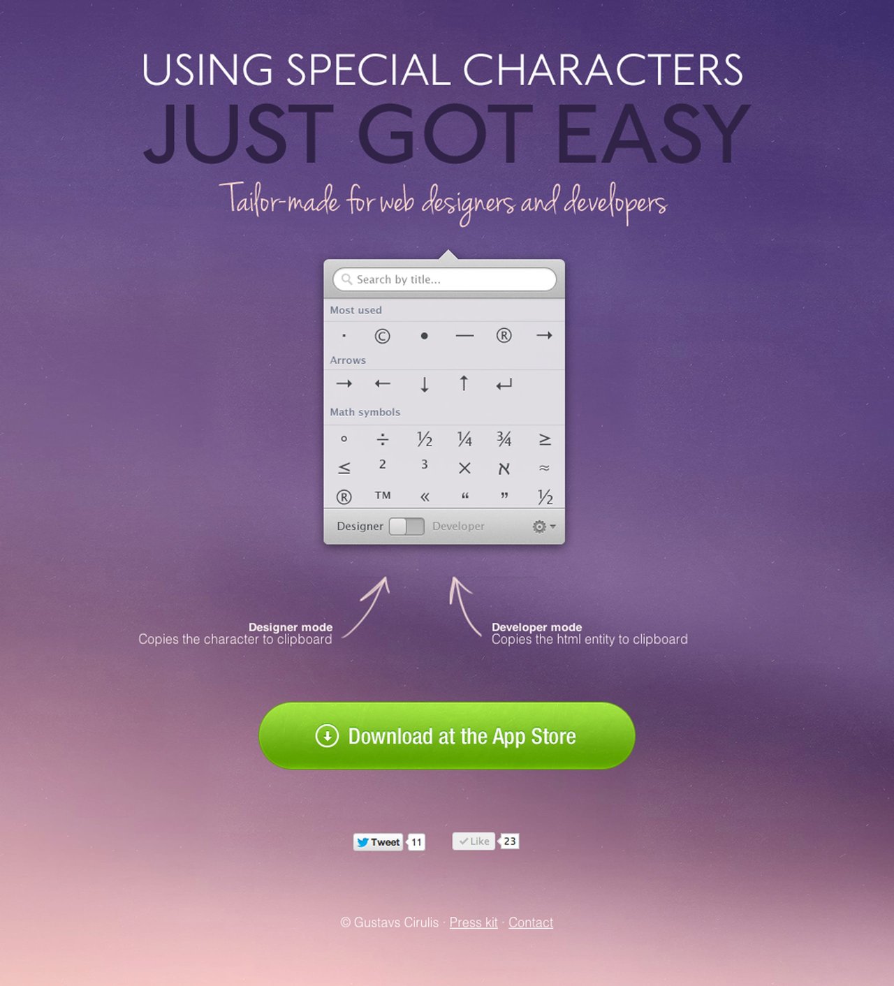 Characters mac app Website Screenshot
