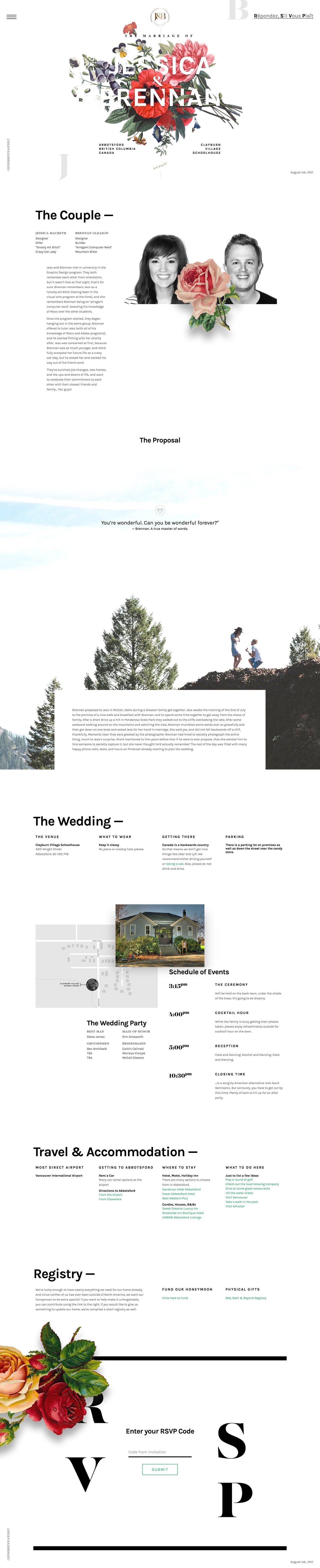 The Wedding of Jessica and Brennan Website Screenshot