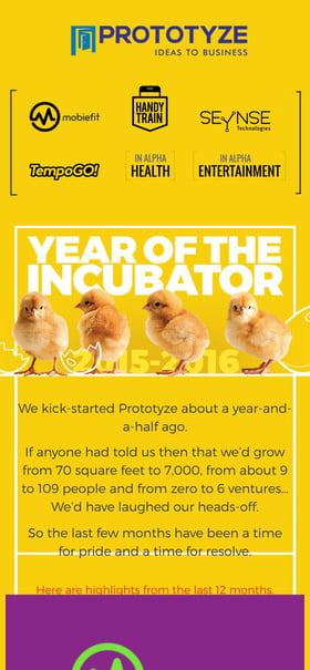 Prototyze. The Year of the Incubator. Mobile Preview