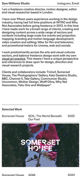 Sam Williams Studio Mobile Preview