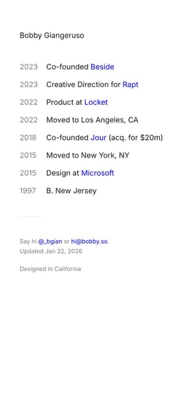Bobby Giangeruso Mobile Preview
