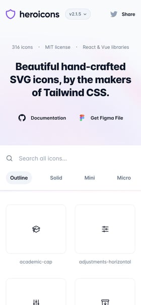 Heroicons v1 Mobile Preview