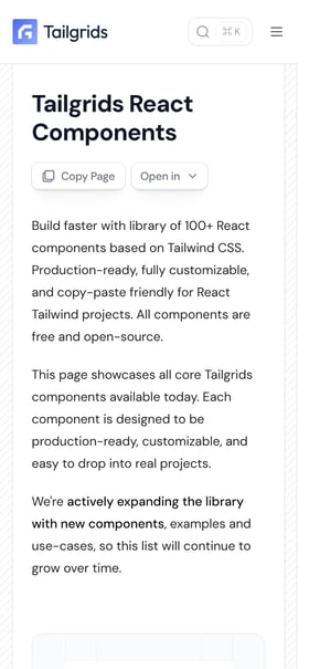 TailGrids Mobile Preview