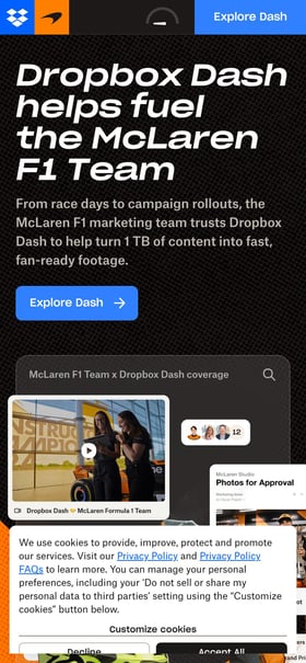 Dropbox Dash x McLaren F1 Team Mobile Preview