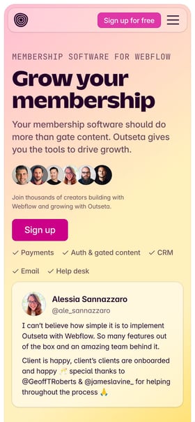 Outseta – Memberstack alternative Mobile Preview