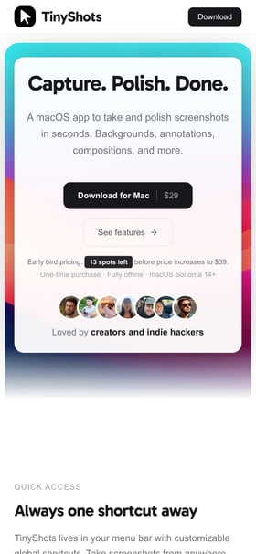 TinyShots Mobile Preview