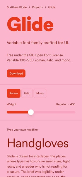 Glide Typeface Mobile Preview