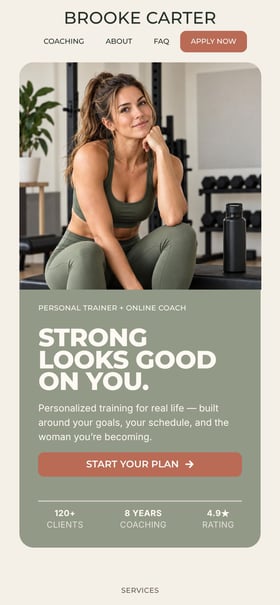 Personal Trainer Carrd Website Template Mobile Preview