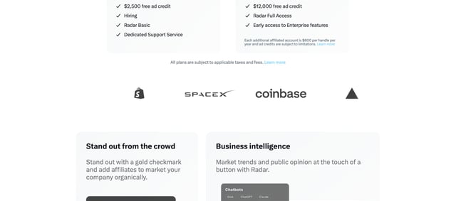 X Organizations Pricing Table Preview