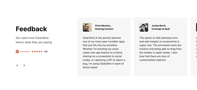 CleanShot X Testimonial Slider Preview