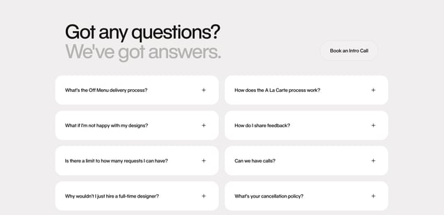 Off Menu FAQ Accordion Preview