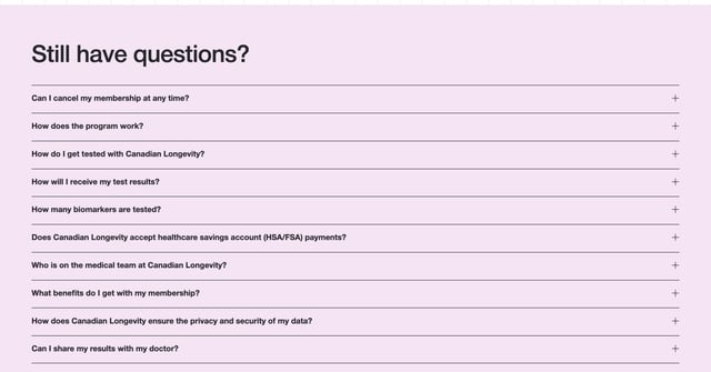 Canadian Longevity FAQ Accordion Preview