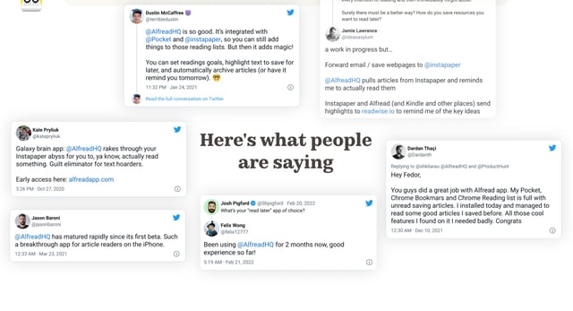 Alfread Testimonial Tweets Preview