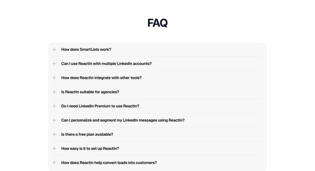 Reactin FAQ Accordion Preview