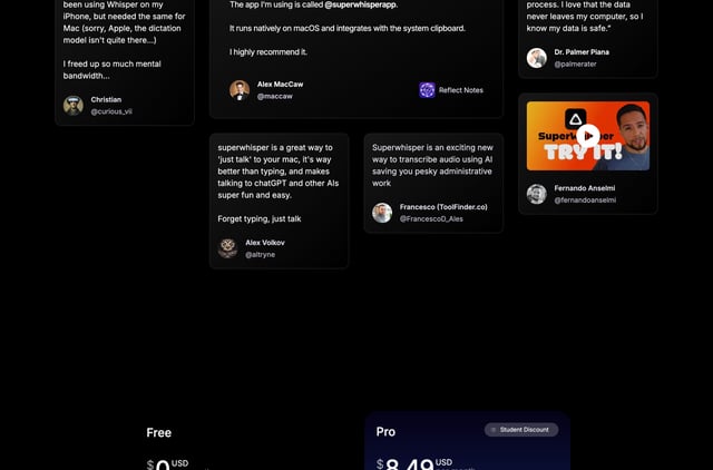 superwhisper Testimonial Tweets Preview