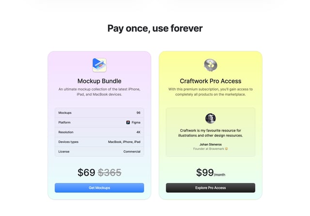 Craftwork Mockups Pricing Table Preview