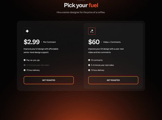 Roasti Pricing Table Preview