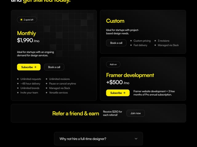 Artone Studio Pricing Table Preview