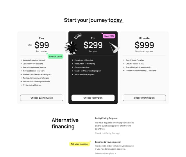 10x Designers Pricing Table Preview