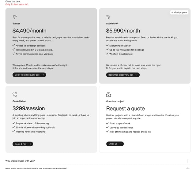Contrast Studio Pricing Table Preview