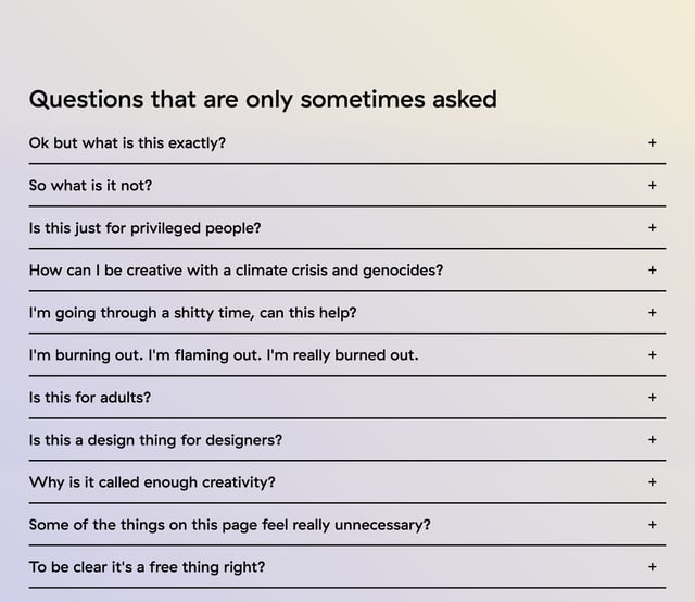 Enough Creativity FAQ Accordion Preview