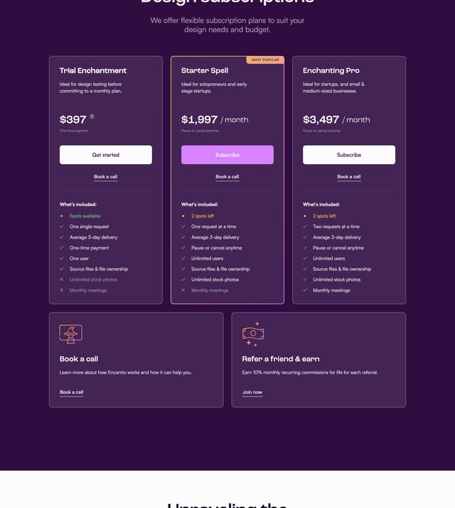 Encantio Pricing Table Preview
