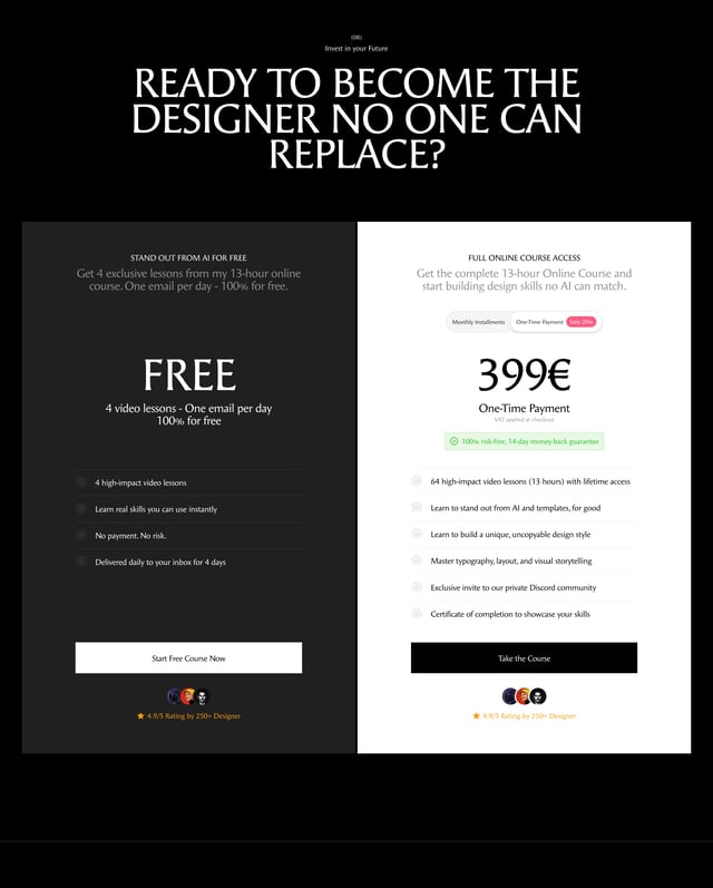 Typography & Layout Course Pricing Table Preview