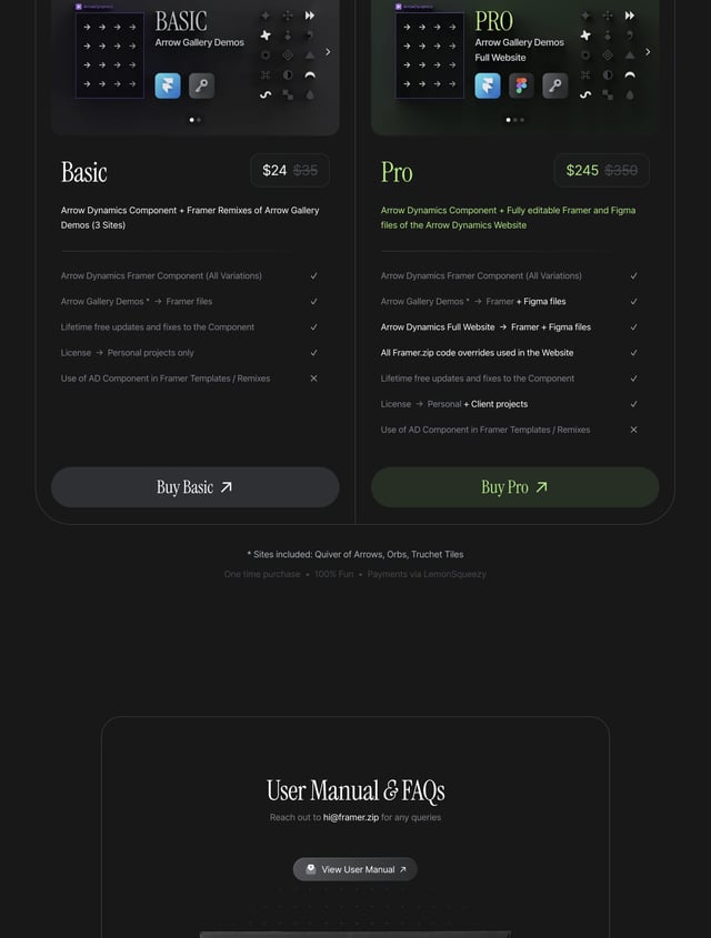 Arrow Dynamics Pricing Table Preview