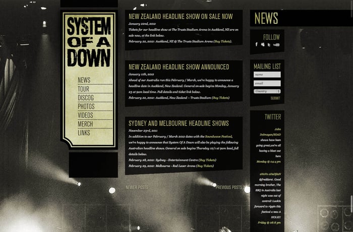 System Of A Down website preview