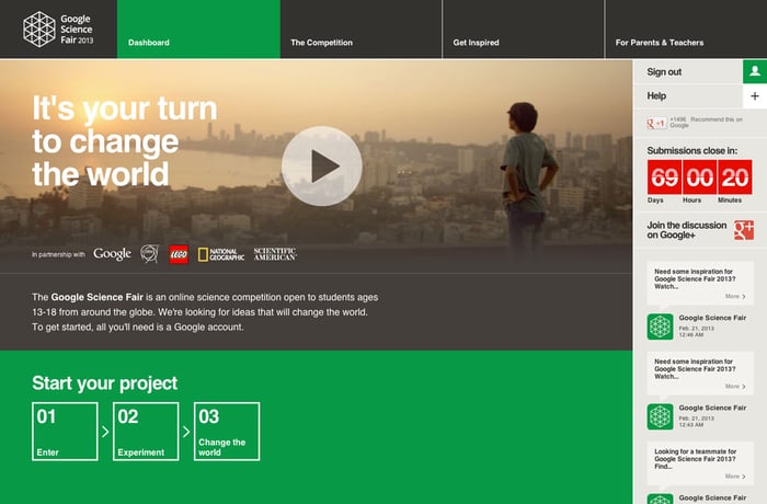 Google Science Fair 2013 website preview