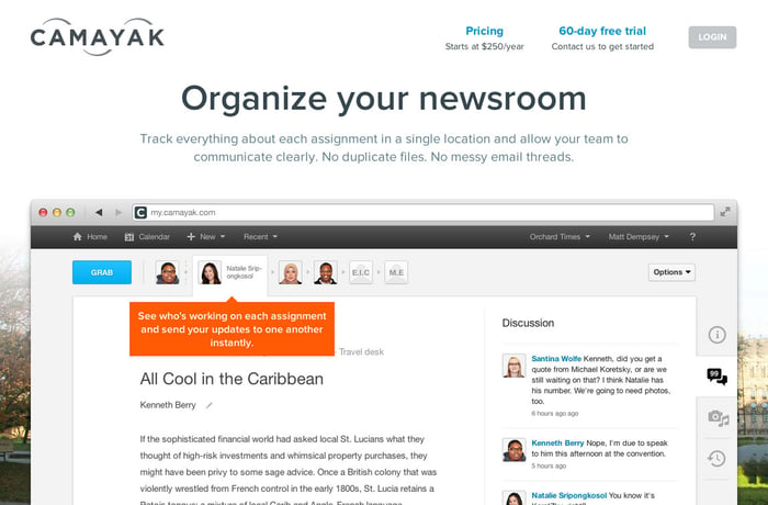 Camayak website preview