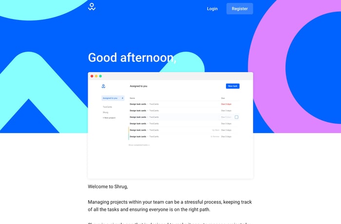 Shrug website preview