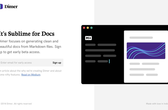 Dimer website preview