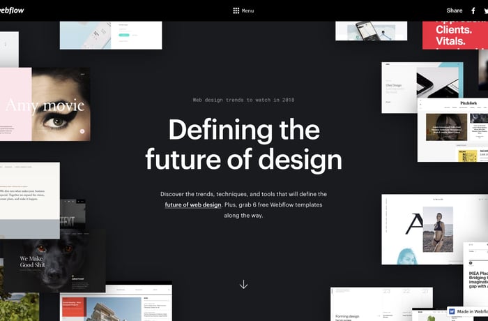 Webflow Design Trends 2018 website preview