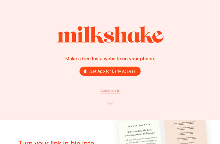 Milkshake website preview