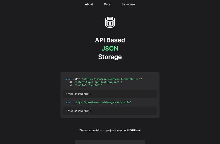 JSONBase website preview