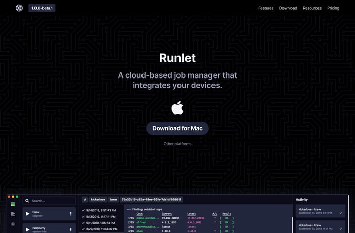 Runlet website preview