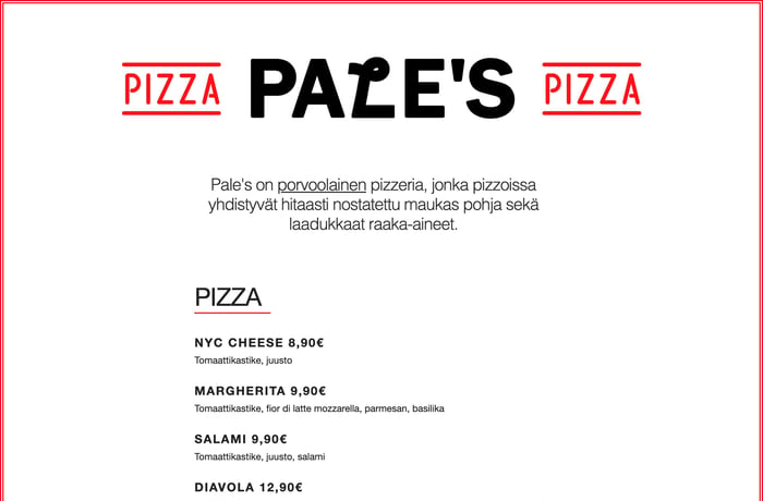 Pizzeria Pale’s website preview