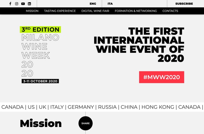 Milano Wine Week 2020 website preview