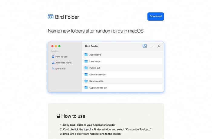 Bird Folder website preview