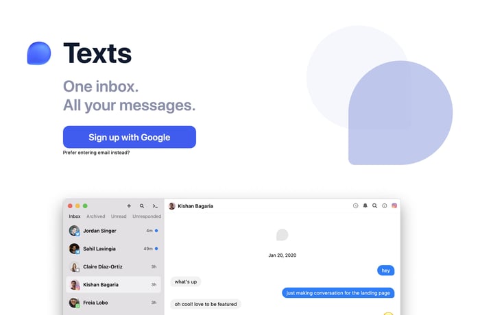 Texts website preview