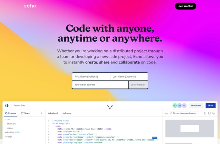 Echo website preview