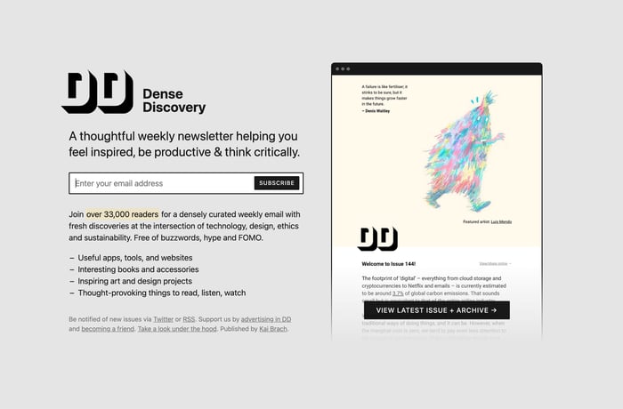 Dense Discovery website preview