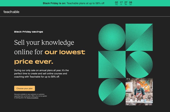 Teachable Black Friday website preview