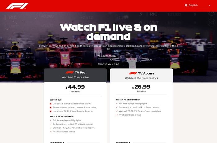 Formula 1 Rack Device Mockup section on Stream Formula 1 | One Page Love