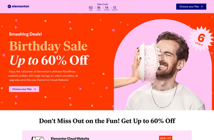 Elementor 6th Birthday Sale website preview