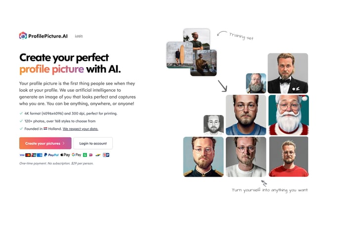 AI Profile Picture Generator website preview